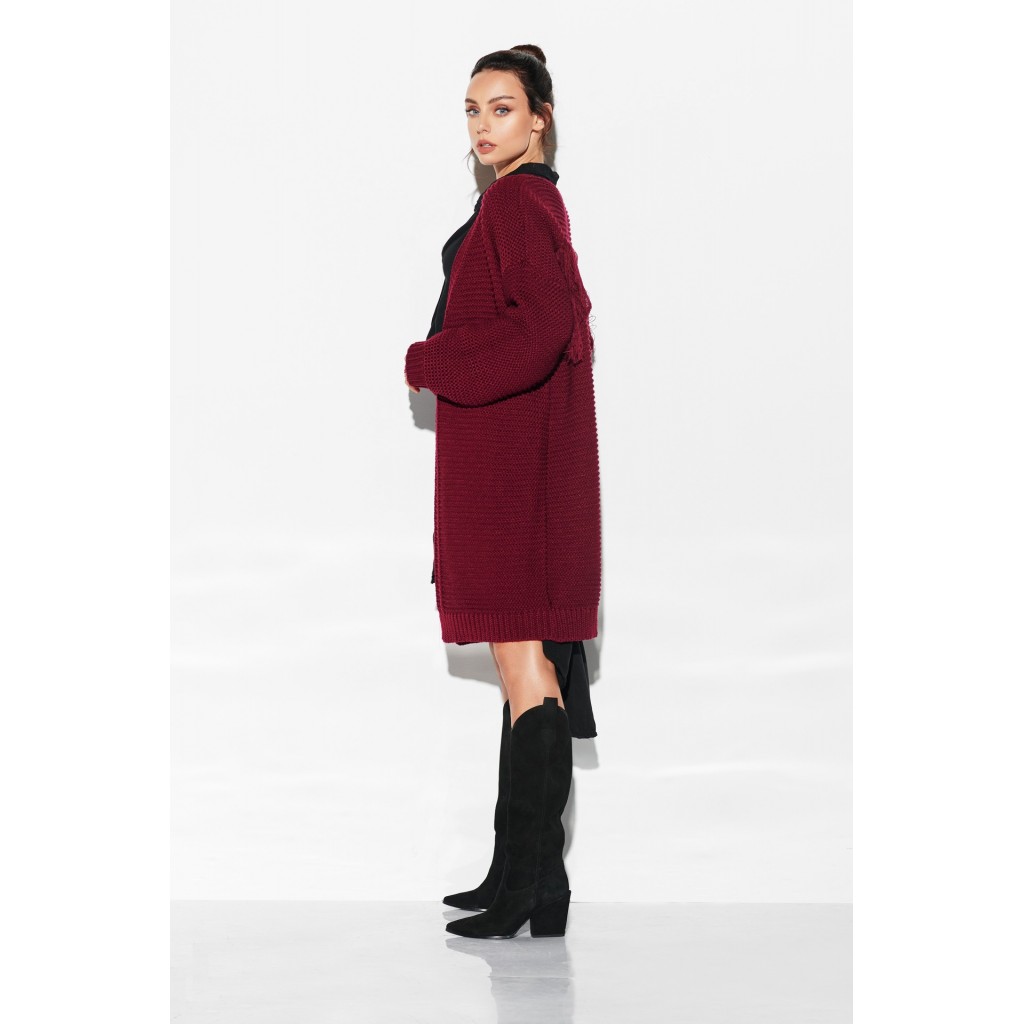 Kardigan oversizowy z frędzlami na plecach LSG115