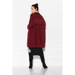 Kardigan oversizowy z frędzlami na plecach LSG115