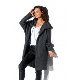 Kardigan z pomponami i kapturem LS269