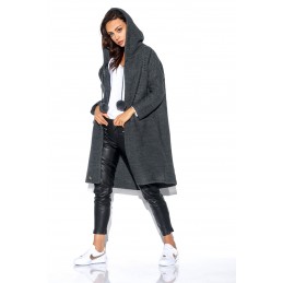 Kardigan z pomponami i kapturem LS269