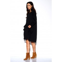 Prosta sukienka z długim rękawem i marszczeniem LN114