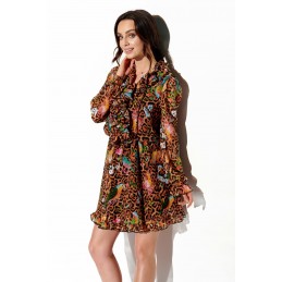 Szyfonowa sukienka z jedwabiem i żabotem wzór LG518