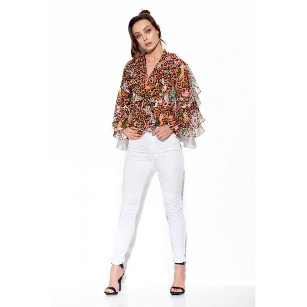 Szyfonowa koszula z jedwabiem i falbanami wzór LG519