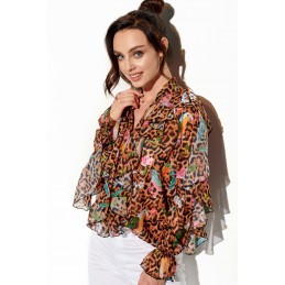 Szyfonowa koszula z jedwabiem i falbanami wzór LG519