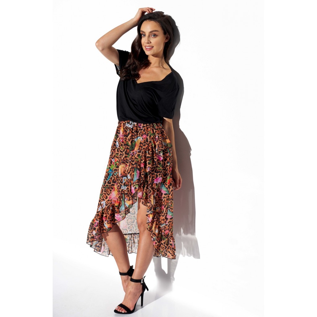 Spódnica z jedwabiem,  krótszym przodem i falbaną LG521