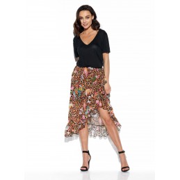Spódnica z jedwabiem,  krótszym przodem i falbaną LG521
