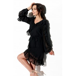 Szyfonowa sukienka z jedwabiem i falbankami kolor L326