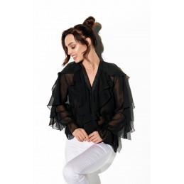 Szyfonowa koszula z jedwabiem i falbanami kolor L328