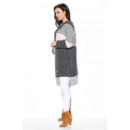 Trójkolorowy kardigan z kapturem LS288