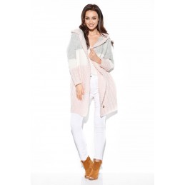 Trójkolorowy kardigan z kapturem LS288