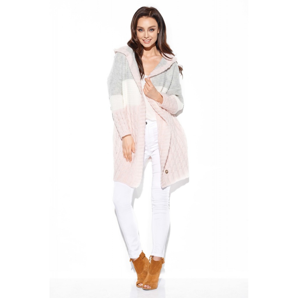 Trójkolorowy kardigan z kapturem LS288