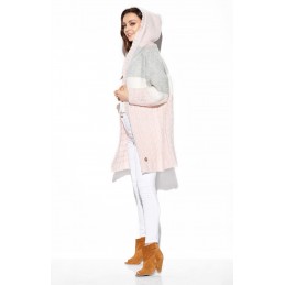 Trójkolorowy kardigan z kapturem LS288