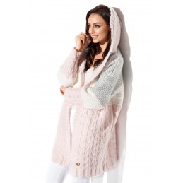 Trójkolorowy kardigan z kapturem LS288