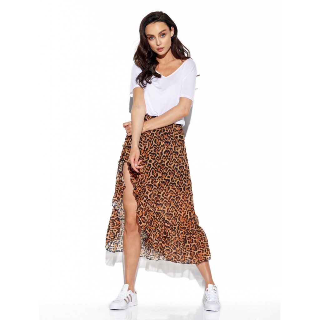 Długa spódnica z falbaną i jedwabiem LG542