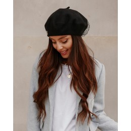 Beret damski z tiulową kokardką z tyłu LGK114