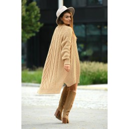 Długi oversizowy kardigan ze splotem LS302