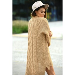 Długi oversizowy kardigan ze splotem LS302