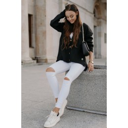 Sweter z guzikami i dłuższym tyłem LS307