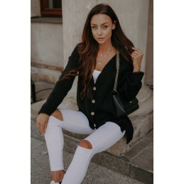 Sweter z guzikami i dłuższym tyłem LS307