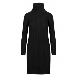 Swetrowa prążkowana sukienka z golfem i guzikami LS311