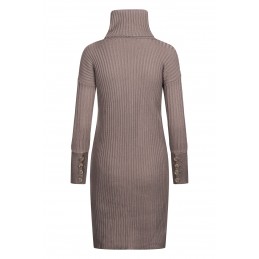 Swetrowa prążkowana sukienka z golfem i guzikami LS311