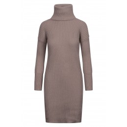 Swetrowa prążkowana sukienka z golfem i guzikami LS311