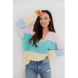 Oversizowy sweter w paski w pastelowych kolorach LS279