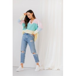 Oversizowy sweter w paski w pastelowych kolorach LS279