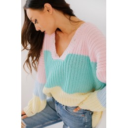 Oversizowy sweter w paski w pastelowych kolorach LS279