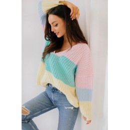 Oversizowy sweter w paski w pastelowych kolorach LS279