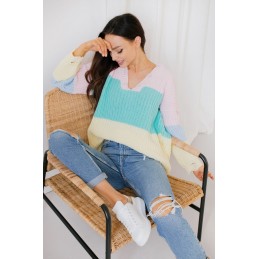 Oversizowy sweter w paski w pastelowych kolorach LS279