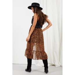 Długa spódnica z falbaną i jedwabiem LG542