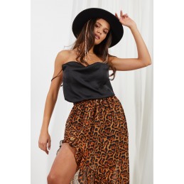 Długa spódnica z falbaną i jedwabiem LG542