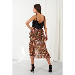 Spódnica z jedwabiem,  krótszym przodem i falbaną LG521