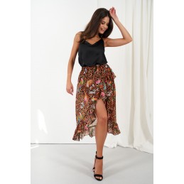 Spódnica z jedwabiem,  krótszym przodem i falbaną LG521