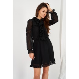 Szyfonowa sukienka z jedwabiem i żabotem kolor L327