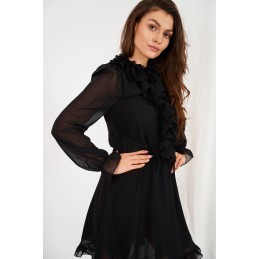 Szyfonowa sukienka z jedwabiem i żabotem kolor L327