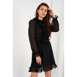 Szyfonowa sukienka z jedwabiem i żabotem kolor L327