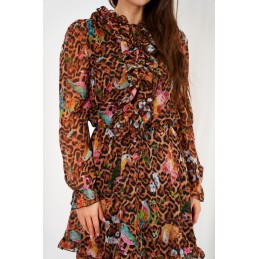 Szyfonowa sukienka z jedwabiem i żabotem wzór LG518