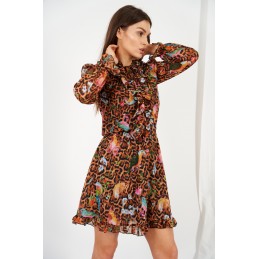 Szyfonowa sukienka z jedwabiem i żabotem wzór LG518