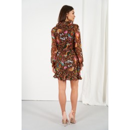 Szyfonowa sukienka z jedwabiem i żabotem wzór LG518