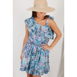 Sukienka z falbaną wiązana na jedno ramię wzór LG546