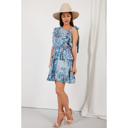 Sukienka z falbaną wiązana na jedno ramię wzór LG546